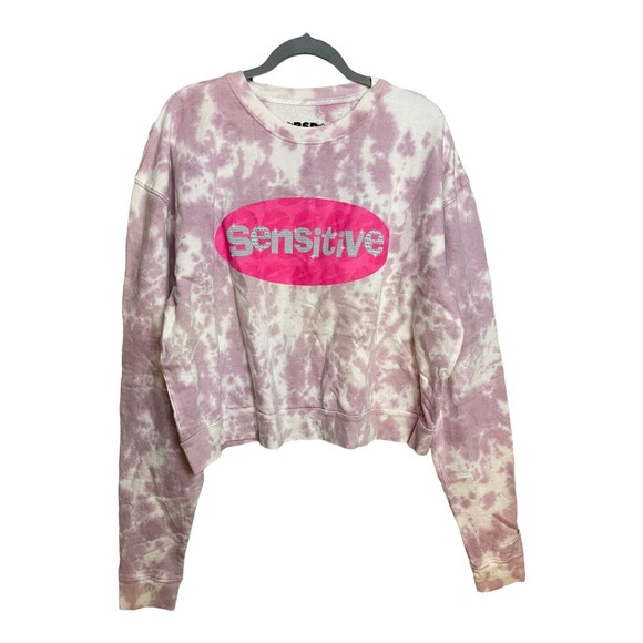 By Samii Ryan Purple and White Tie Dye Long Sleeve Cropped Crew‎ Neck Sweatshirt - Picture 2 of 7